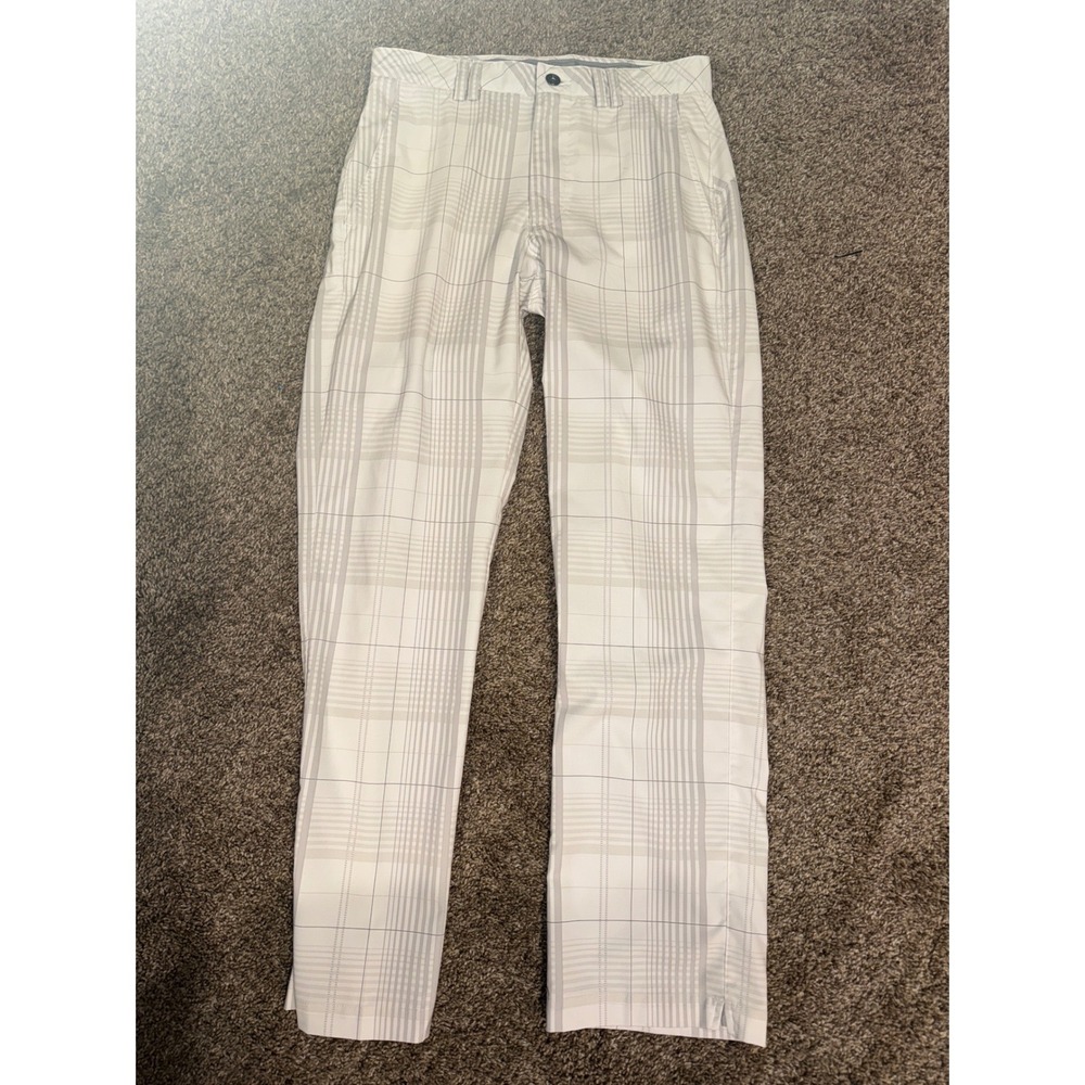 OGIO Mens Golf Pants 30x30 White Grey Plaid Flat Front Straight Leg Performance